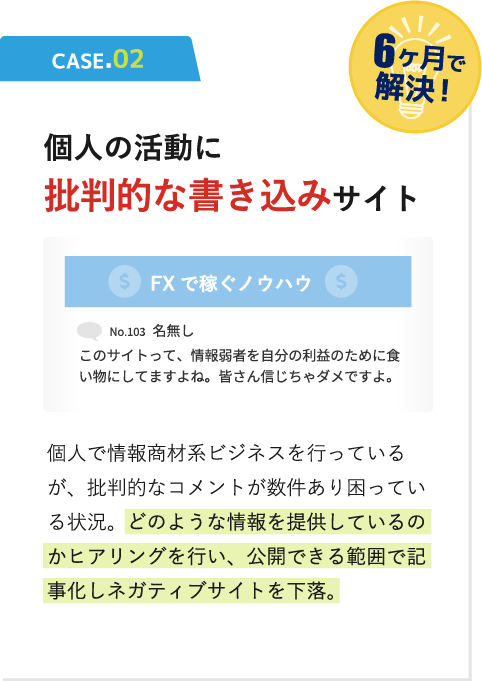 個人の活動に批判的な書き込みサイト